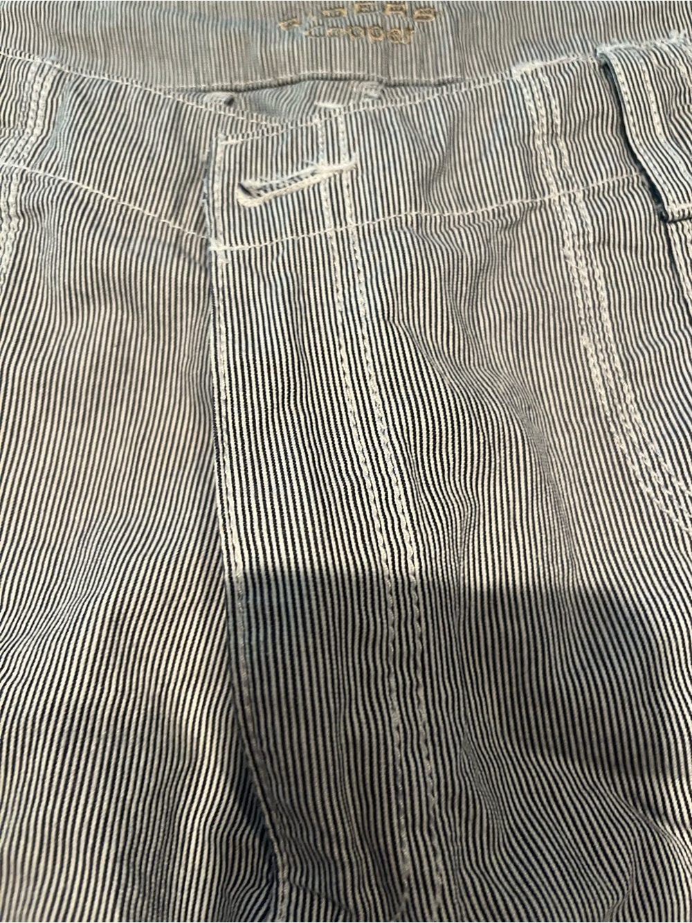 Pinstripe Navy/white denim like cotton Shorts with Contrast Stitching- longer - Picture 4 of 9
